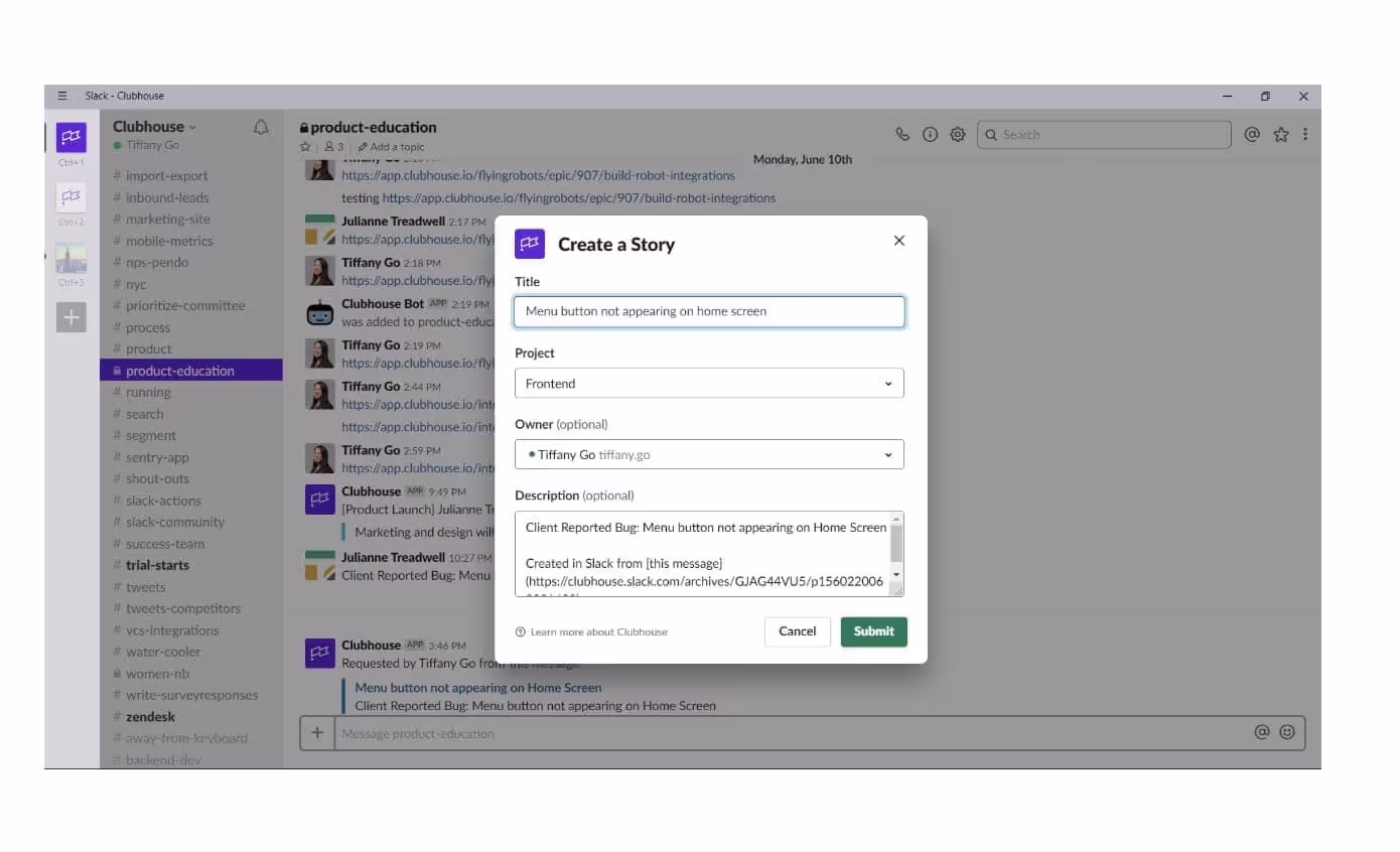Create a Story in Slack