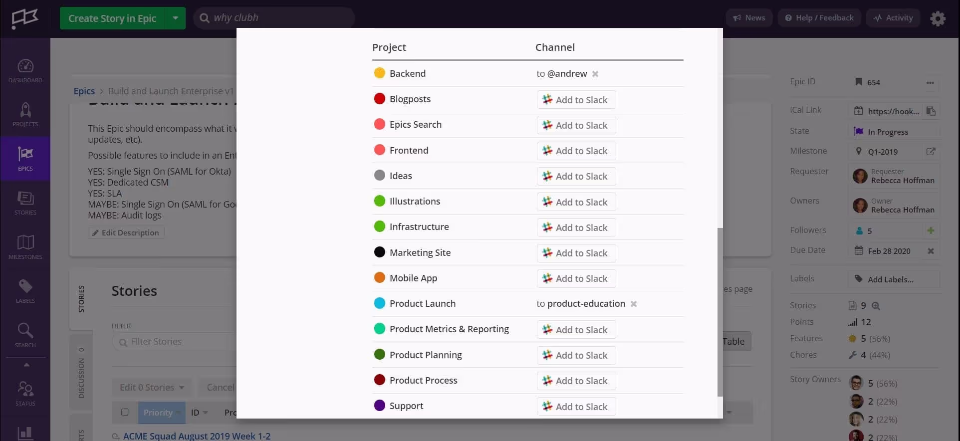 Connect a Project to a Slack channel